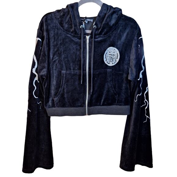 Dolls Kill Tops - Dolls Kill X universal monsters lightening is it night yet? Velour crop hoodie